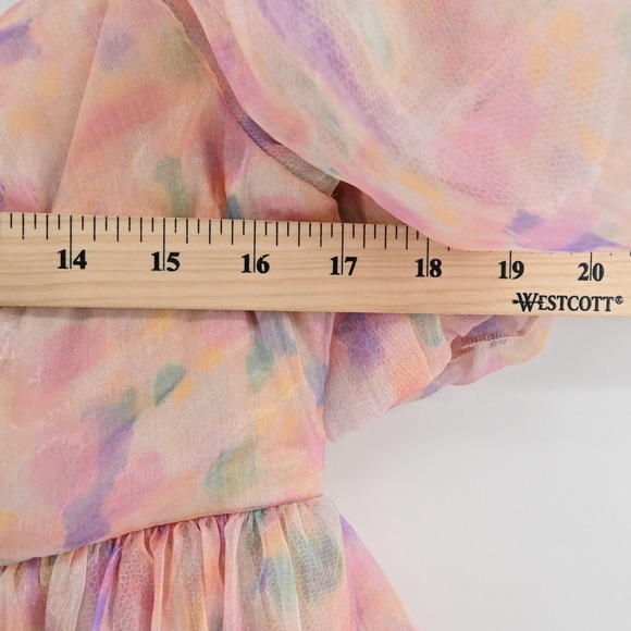 Maya Puff Sleeve Organza Mini Dress Size 8 Pastel Multi Floral Tiered Fairycore - Picture 4 of 15